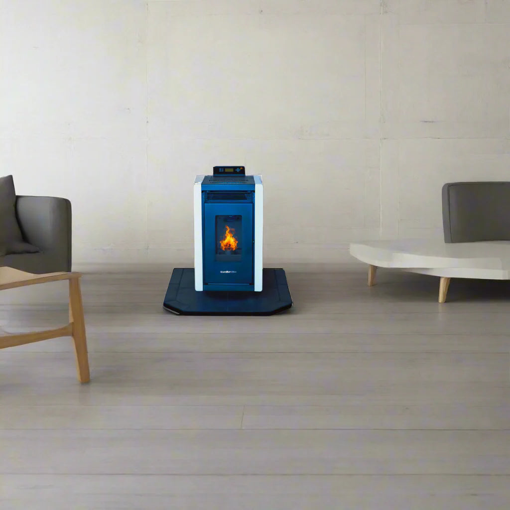 COMBO DEAL- Alpine HP40 White Pellet Stove with 32" Midnight Black Hearth Pad